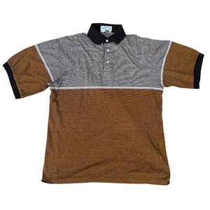 Men's VTG Sansabelt Golf Polo Shirt Brown Grey Colorblock Mercerized Cotton SZ M
